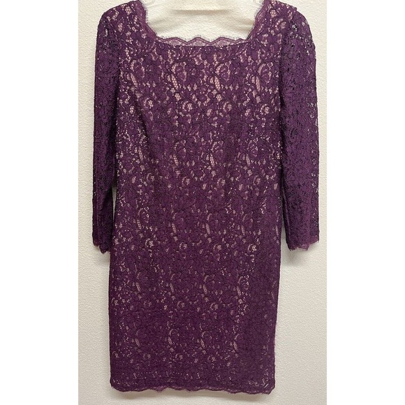 ADRIANNA PAPELL Lace Sheath Dress 3/4 Sleeve Women's Size 10 Burgundy - Picture 1 of 12